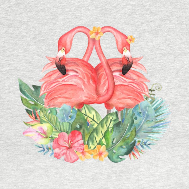 Love Birds Flamingos | Tropical Art by CheriesArt